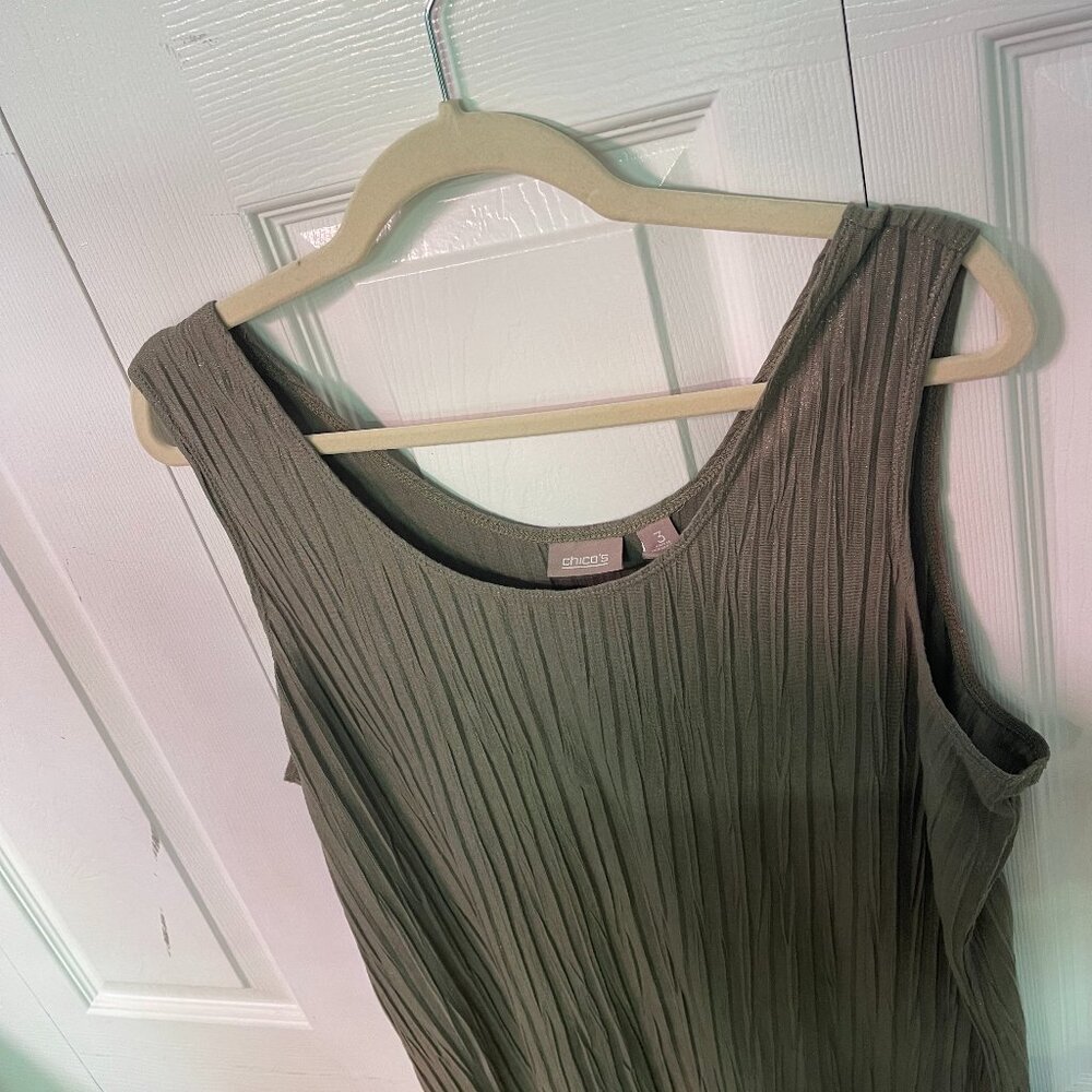 Chico's Shimmery Crinkled Tank Top Olive Green Size 3